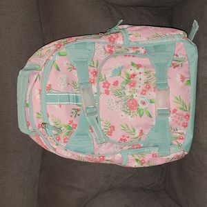 Pottery Barn Kids Mackenzie Aqua pink bouquets, backpack size SMALL